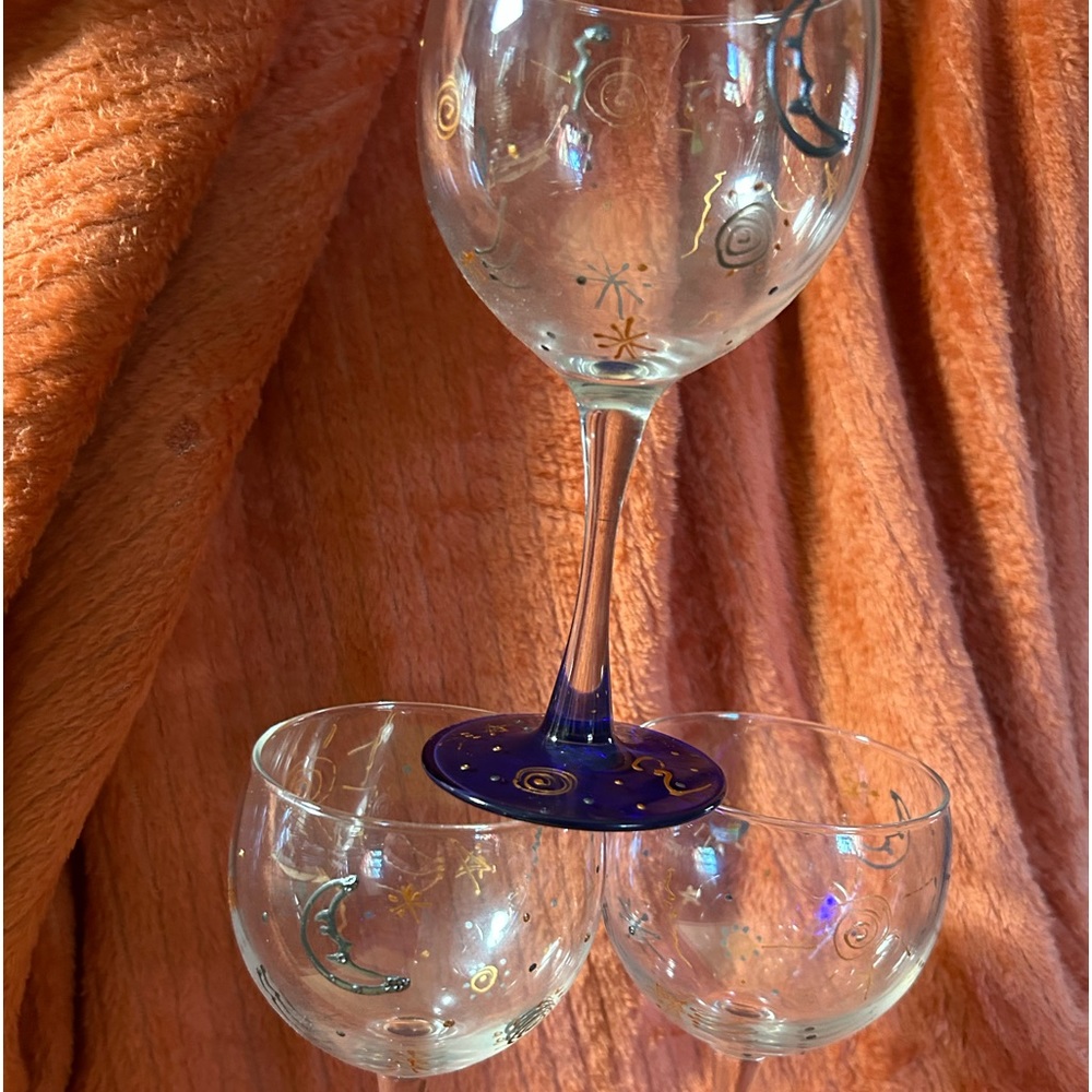 Hand painted wine glasses. (3)